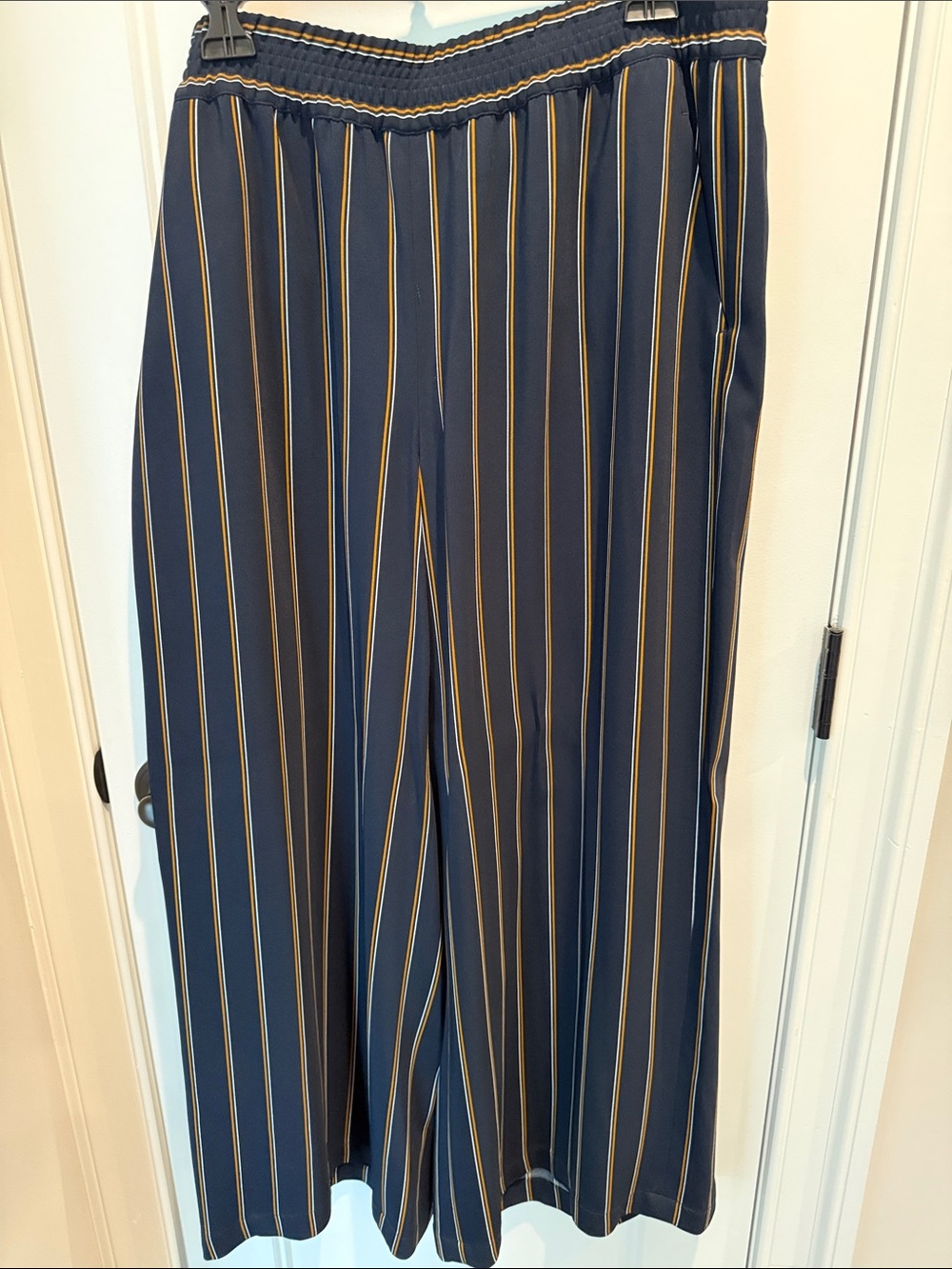 Lafayette 148 New York Navy Wide-Leg Striped Pants